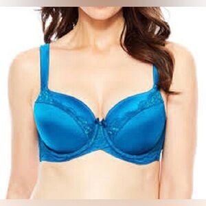 Vintage Ambrielle Teal Blue Satin & Lace Bra & Panty, 42C, XL